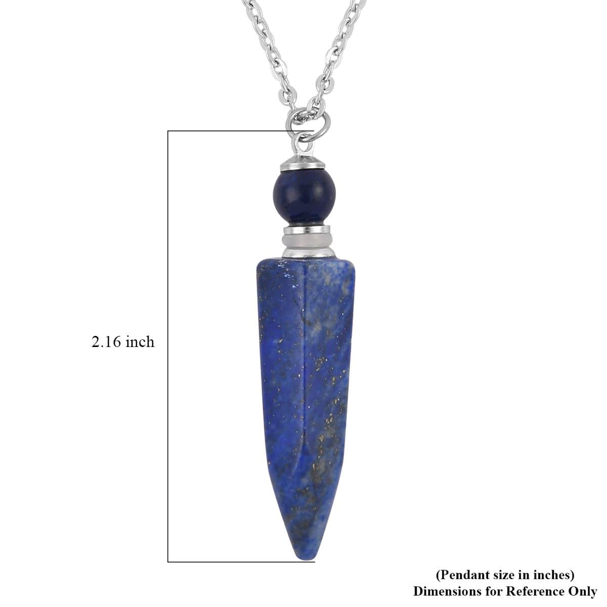 Lapis Lazuli Perfume Bottle Pendant Necklace 24 Inches in Silvertone 37.00 ctw image number 3