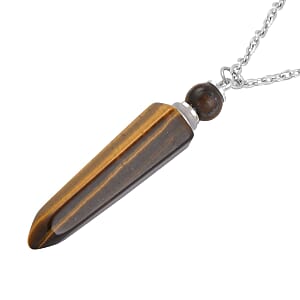 Yellow Tiger's Eye 37.00 ctw Perfume Bottle Pendant Necklace in Silvertone 24 Inches