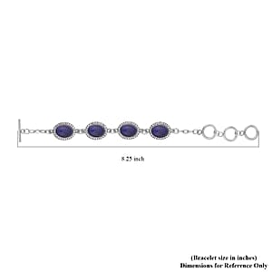 Lapis Lazuli and White Austrian Crystal 56.00 ctw Bracelet (6.50-8.0In) and Earrings in Silvertone