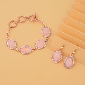 Galilea Rose Quartz and White Austrian Crystal Bracelet (6.50-8.0In) and Earrings in Rosetone 56.00 ctw