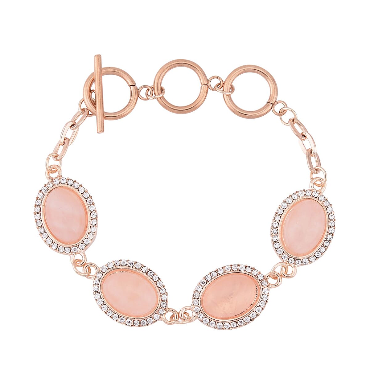 Galilea Rose Quartz and White Austrian Crystal Bracelet (6.50-8.0In) and Earrings in Rosetone 56.00 ctw image number 2
