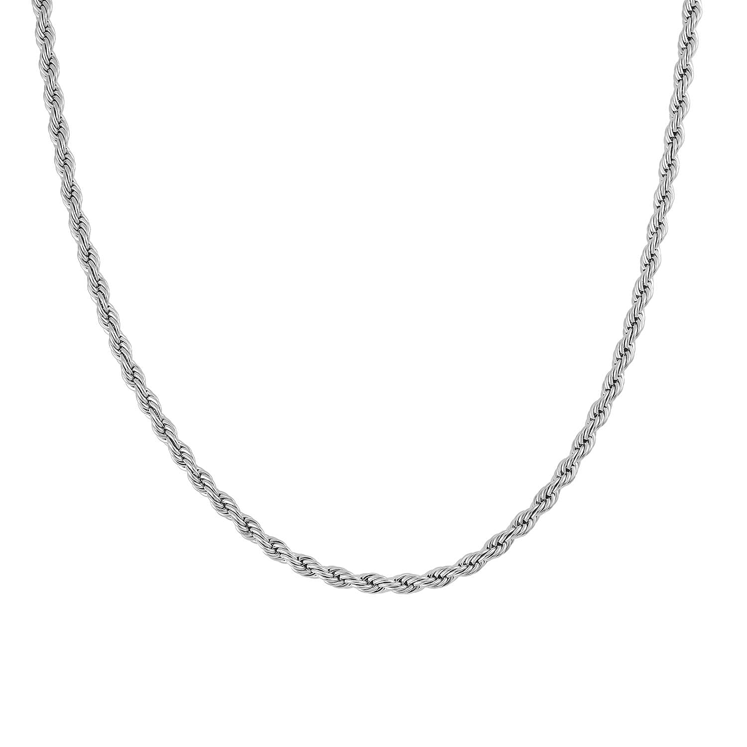 Set of 3 Rope Chain Bracelet (7.5In), Hoop Earrings and Necklace 20 Inches in Stainless Steel