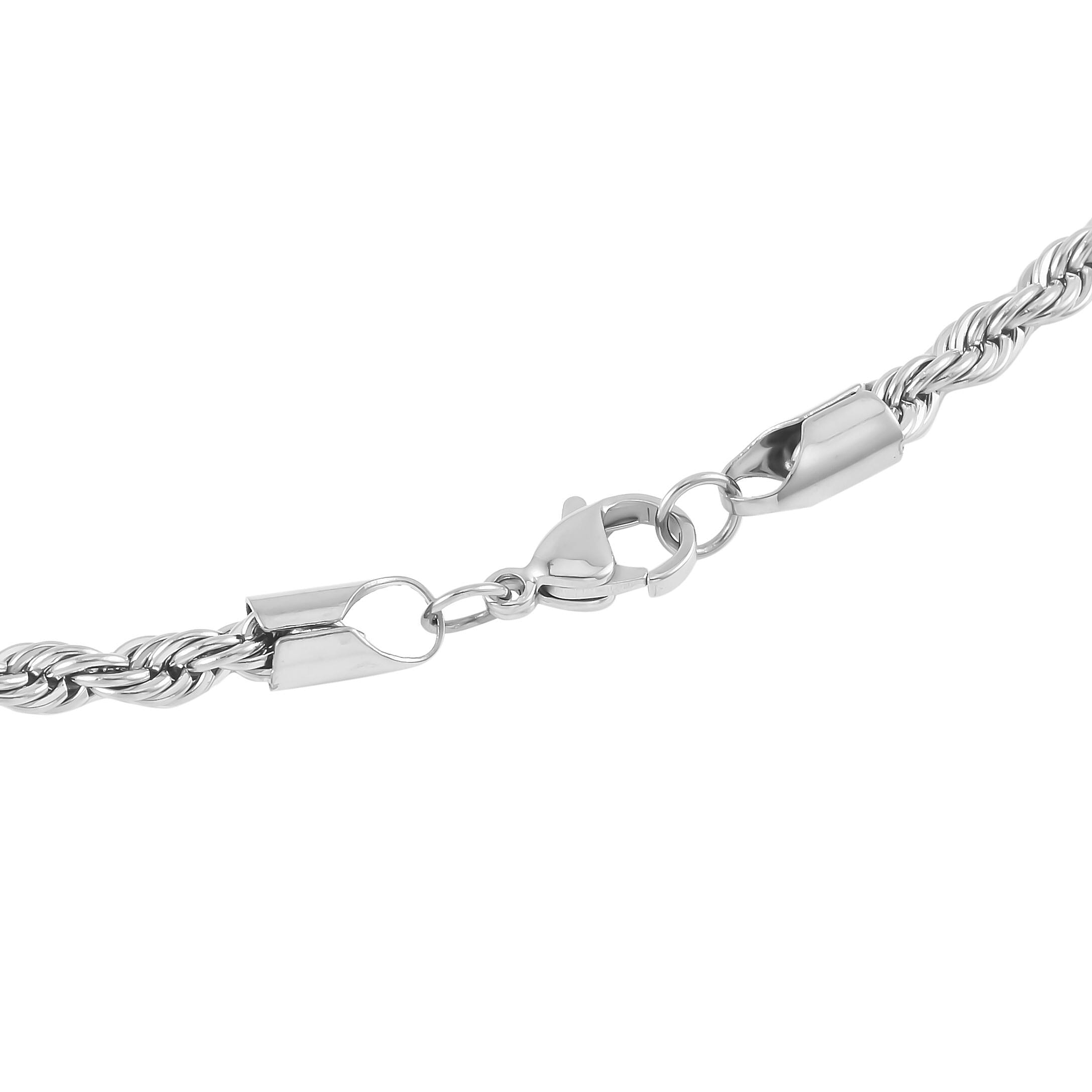 Set of 3 Rope Chain Bracelet (7.5In), Hoop Earrings and Necklace 20 Inches in Stainless Steel