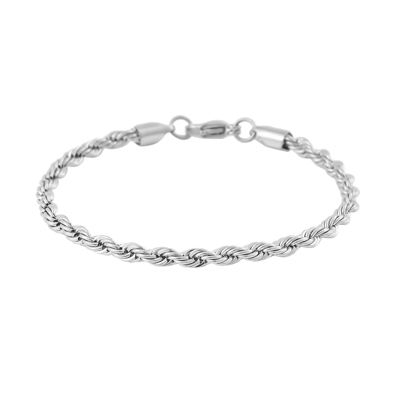 Set of 3 Rope Chain Bracelet (7.5In), Hoop Earrings and Necklace 20 Inches in Stainless Steel