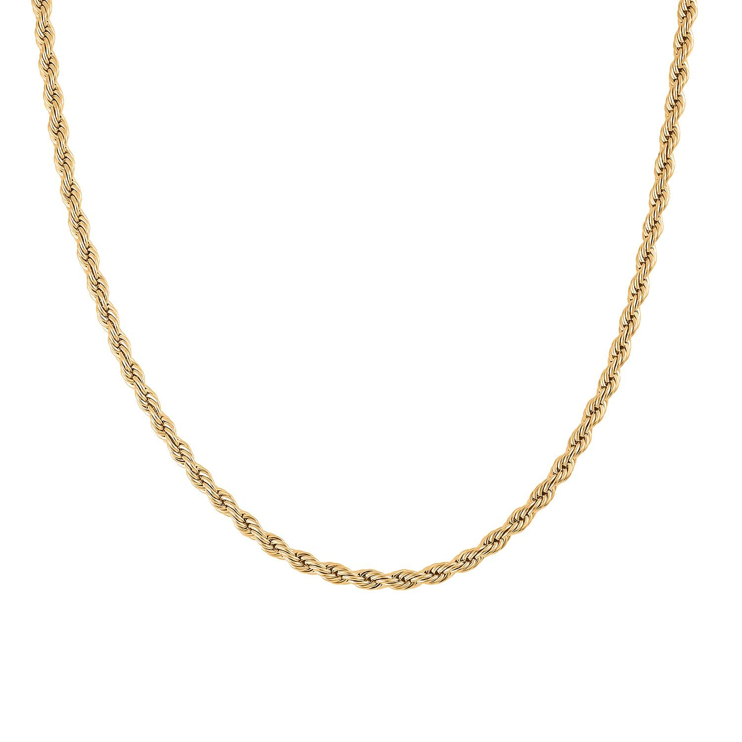 Set of 3 Rope Chain Bracelet (7.5In), Hoop Earrings and Necklace 20 Inches in ION Plated YG Stainless Steel