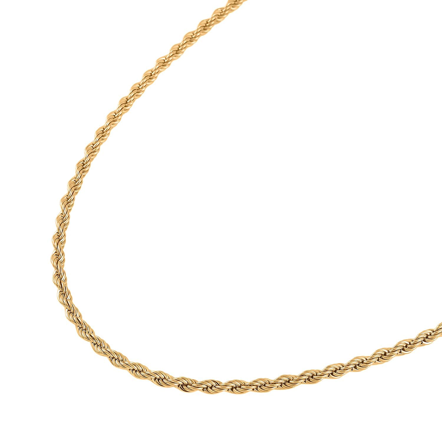 Set of 3 Rope Chain Bracelet (7.5In), Hoop Earrings and Necklace 20 Inches in ION Plated YG Stainless Steel