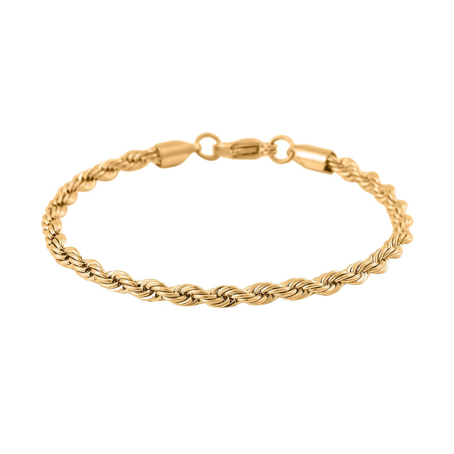 Set of 3 Rope Chain Bracelet (7.5In), Hoop Earrings and Necklace 20 Inches in ION Plated YG Stainless Steel