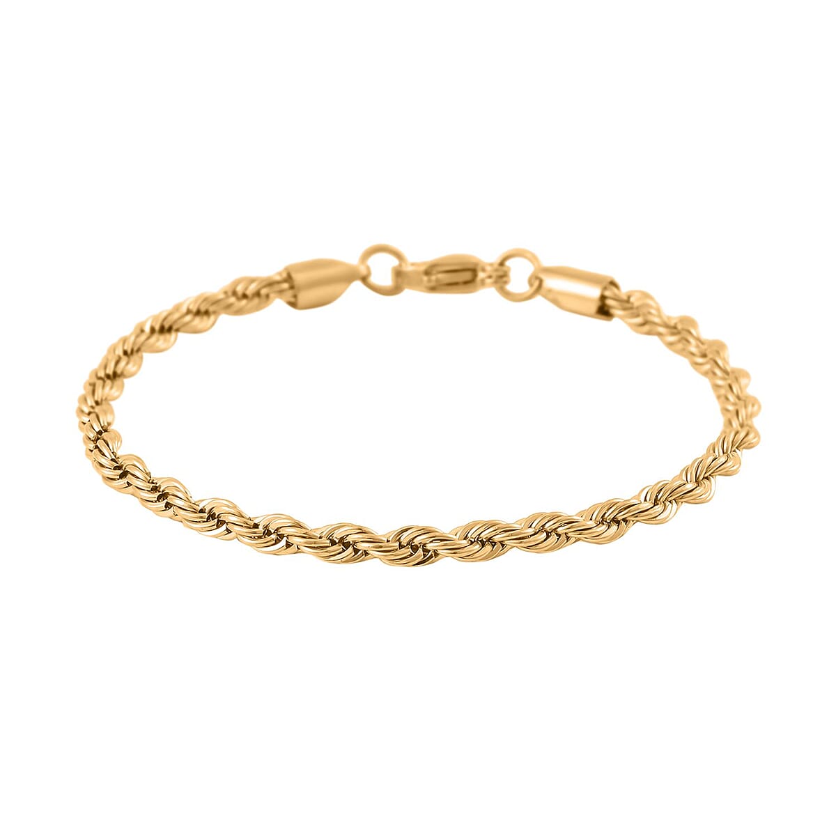 Set of 3 Rope Chain Bracelet (7.5In), Hoop Earrings and Necklace 20 Inches in ION Plated YG Stainless Steel image number 5