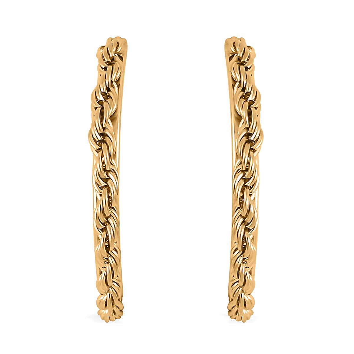 Set of 3 Rope Chain Bracelet (7.5In), Hoop Earrings and Necklace 20 Inches in ION Plated YG Stainless Steel