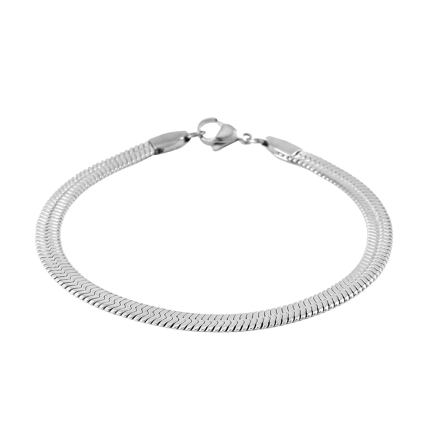 Set of 3 Herringbone Chain Bracelet (7.5In), Hoop Earrings and Necklace 20 Inches in Stainless Steel