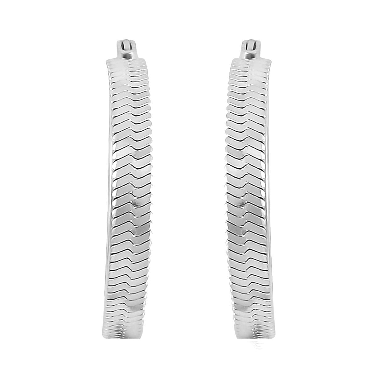 Set of 3 Herringbone Chain Bracelet (7.5In), Hoop Earrings and Necklace 20 Inches in Stainless Steel