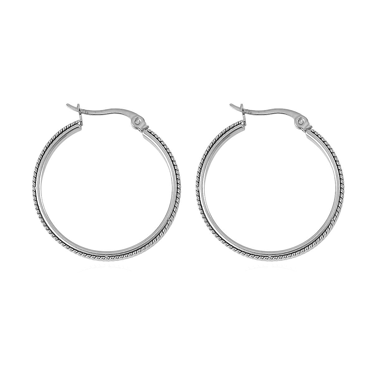 Set of 3 Herringbone Chain Bracelet (7.5In), Hoop Earrings and Necklace 20 Inches in Stainless Steel