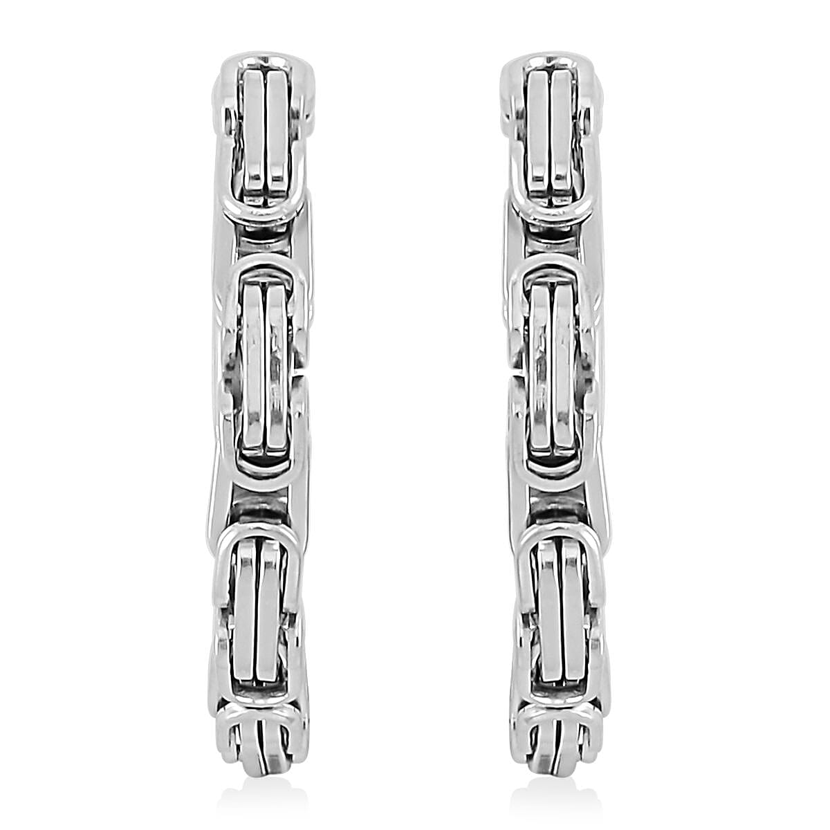 Set of 3 Byzantine Chain Bracelet (7.5In), Hoop Earrings and Necklace 20 Inches in Stainless Steel