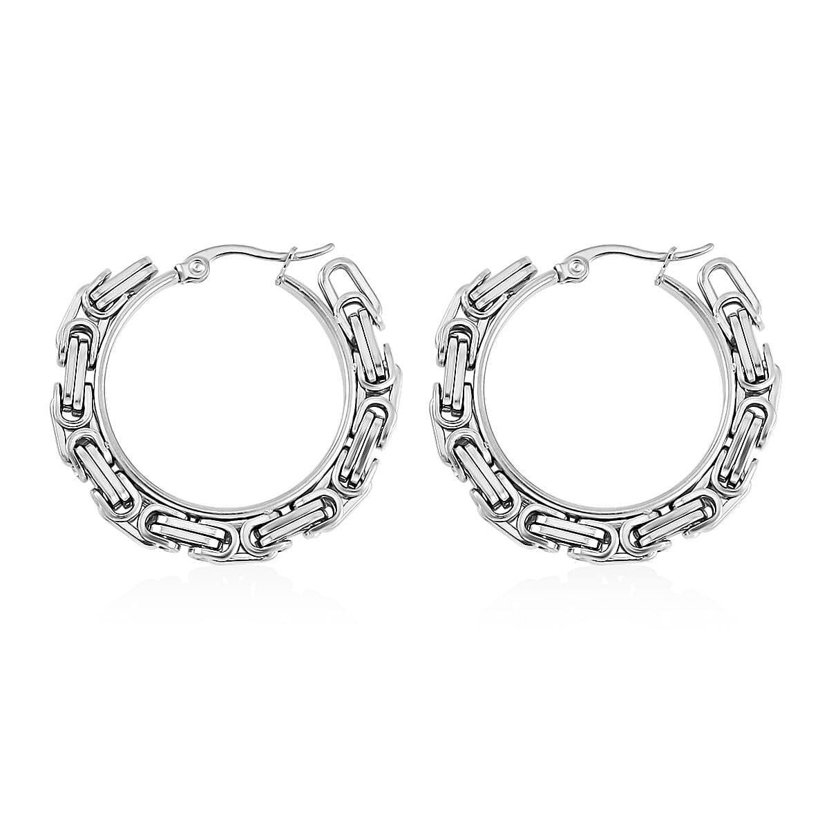 Set of 3 Byzantine Chain Bracelet (7.5In), Hoop Earrings and Necklace 20 Inches in Stainless Steel