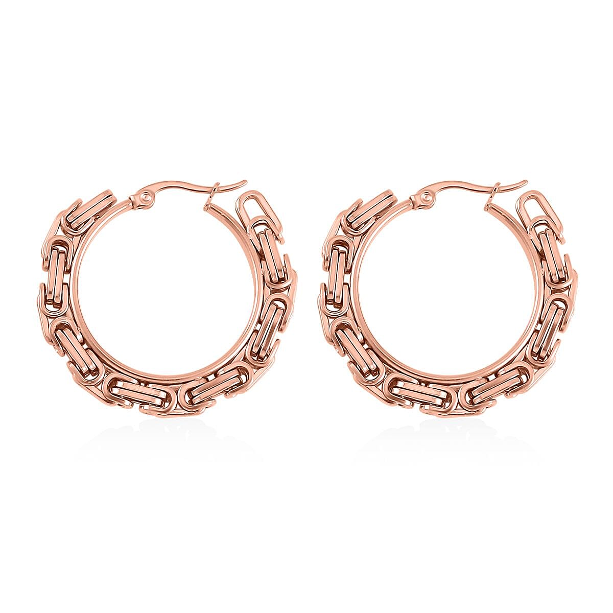 Set of 3 Byzantine Chain Bracelet (7.5In), Hoop Earrings and Necklace 20 Inches in ION Plated RG Stainless Steel image number 7