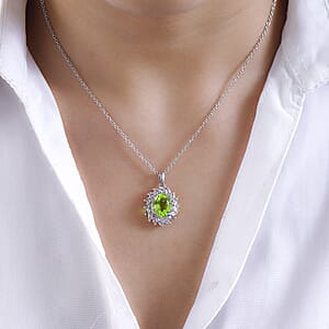 Chartreuse Quartz, White Topaz Pendant Necklace (20 Inches) in Platinum Over Stainless Steel 5.25 ctw , Tarnish-Free, Waterproof, Sweat Proof Jewelry