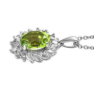 Chartreuse Quartz, White Topaz Pendant Necklace (20 Inches) in Platinum Over Stainless Steel 5.25 ctw , Tarnish-Free, Waterproof, Sweat Proof Jewelry
