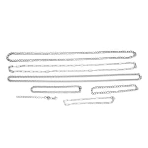 Ankur Treasure Chest Set of 7, Figaro, Paper Clip and Cable Chain 3pcs Necklace 20 Inches, 3pcs Bracelet (7.5-8.0In) and 1pc Magnetic Lock in Stainless Steel
