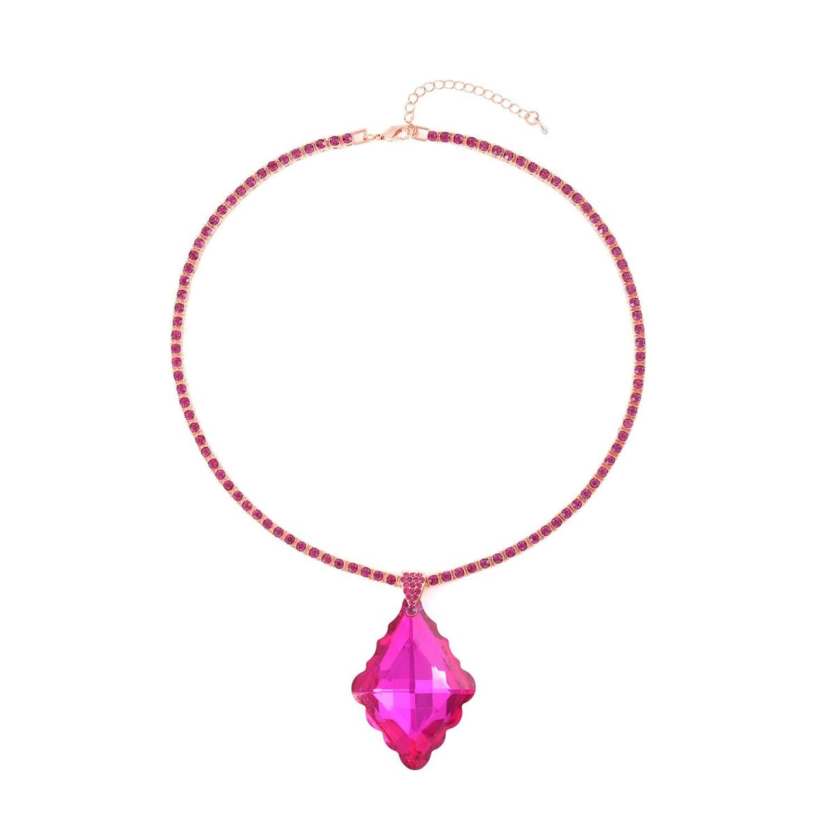 Fuchsia Glass and Fuchsia Austrian Crystal Heart Pendant and Necklace 20.5-22.5Inches in Goldtone image number 0