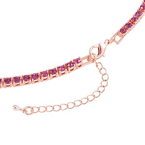 Fuchsia Glass and Fuchsia Austrian Crystal Rhombus Pendant and Necklace 20.5-22.5Inches in Rosetone