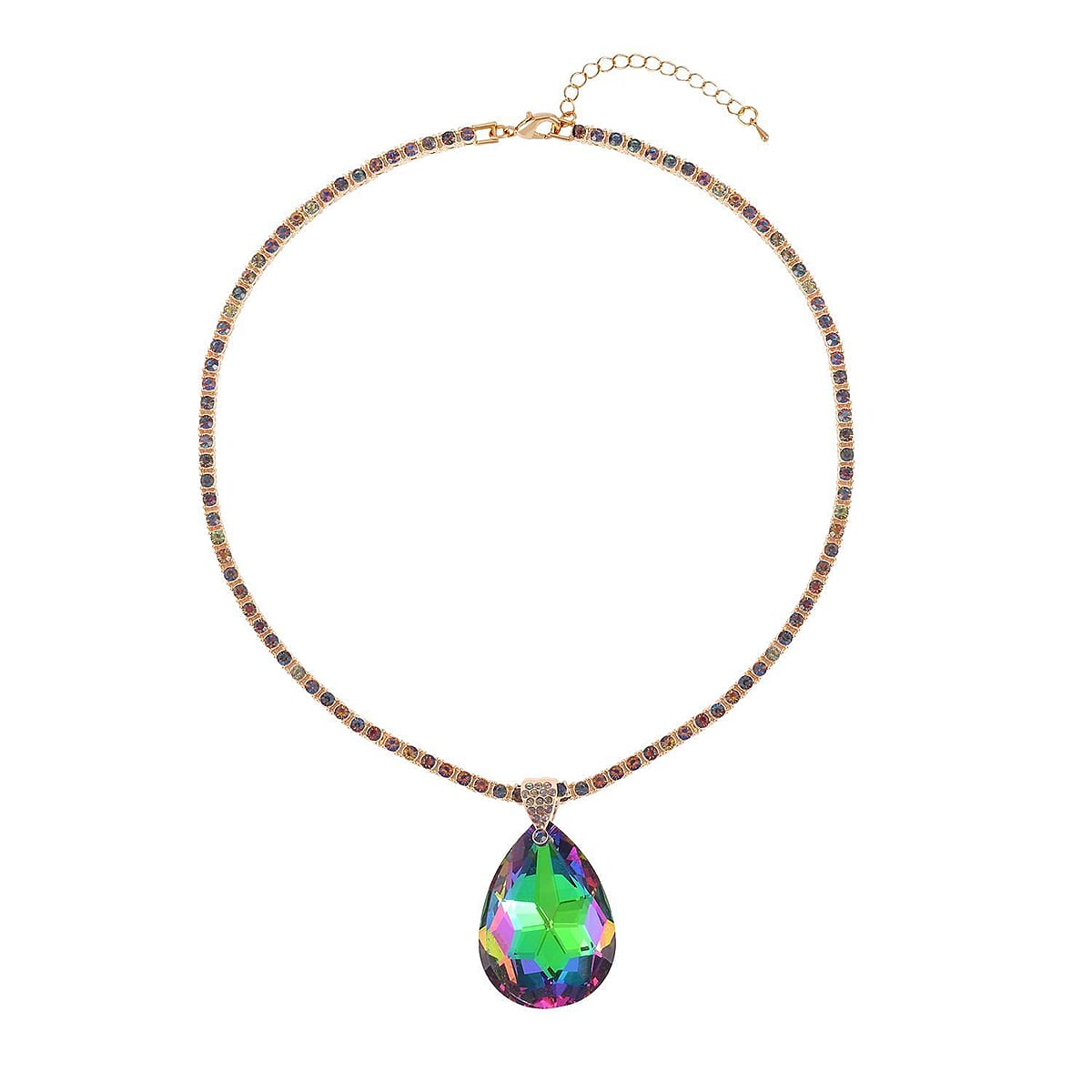 Magic Color Glass and Magic Color Austrian Crystal Glass Drop Pendant and Necklace 20.5-22.5Inches in Goldtone image number 0