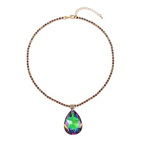 Magic Color Glass and Magic Color Austrian Crystal Glass Drop Pendant and Necklace 20.5-22.5Inches in Goldtone