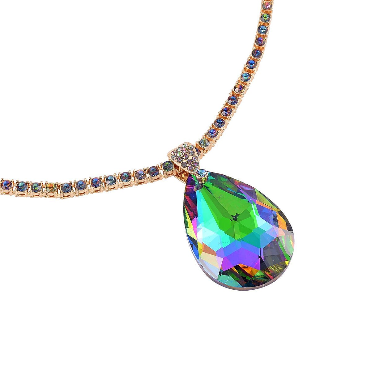 Magic Color Glass and Magic Color Austrian Crystal Glass Drop Pendant and Necklace 20.5-22.5Inches in Goldtone image number 2