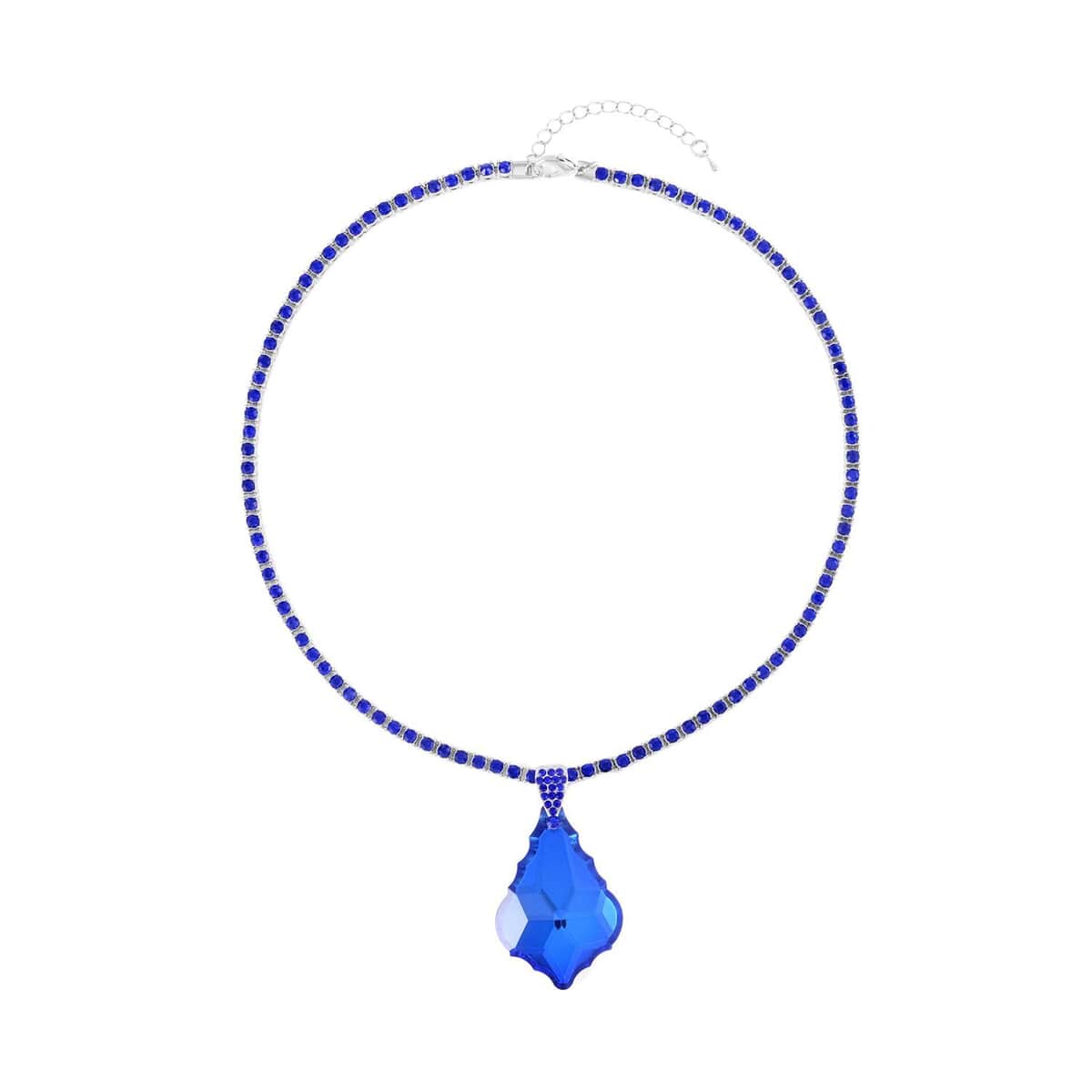 Blue Glass and Blue Austrian Crystal Heart Pendant and Necklace 20.5-22.5Inches in Silvertone image number 0