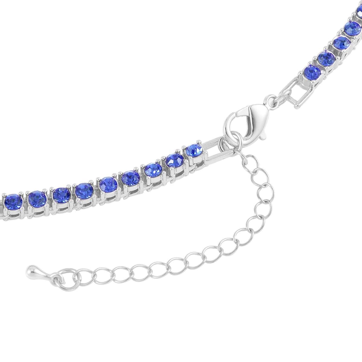 Blue Glass and Blue Austrian Crystal Heart Pendant and Necklace 20.5-22.5Inches in Silvertone image number 3