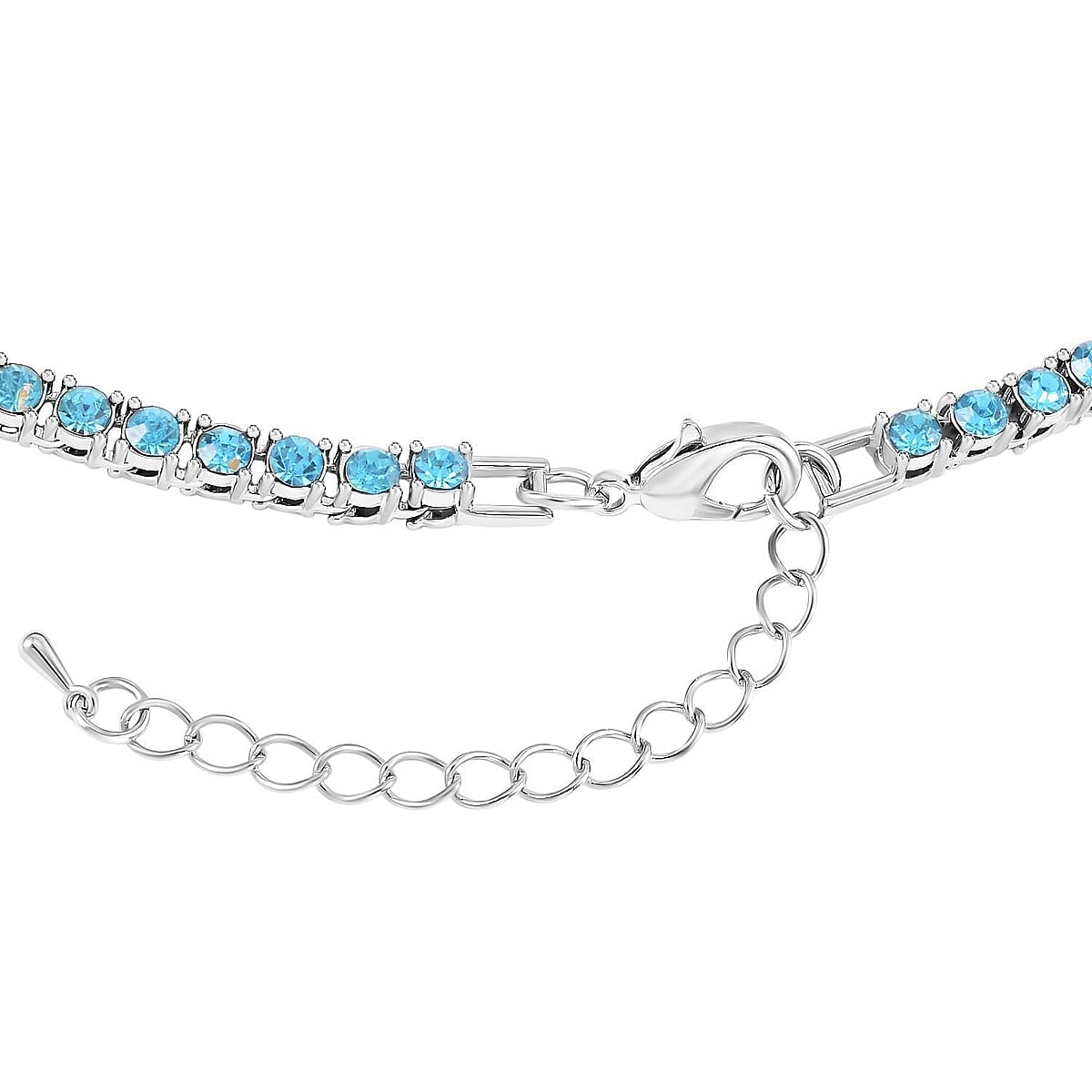 Aqua Blue Glass and Aqua Blue Austrian Crystal Heart Pendant and Necklace 20.5-22.5Inches in Silvertone image number 3