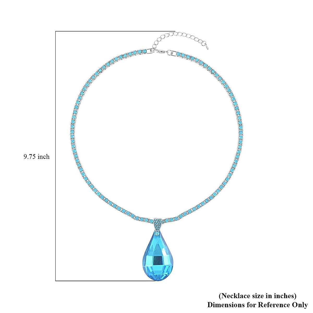 Aqua Blue Glass and Aqua Blue Austrian Crystal Heart Pendant and Necklace 20.5-22.5Inches in Silvertone image number 4