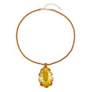 Champagne Glass and Champagne Austrian Crystal pine cone  Pendant and Necklace 20.5-22.5Inches in Goldtone