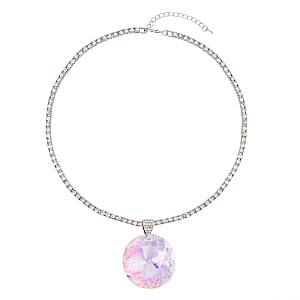 White AB color glass Necklace in Silvertone 20.5-22.5 Inches
