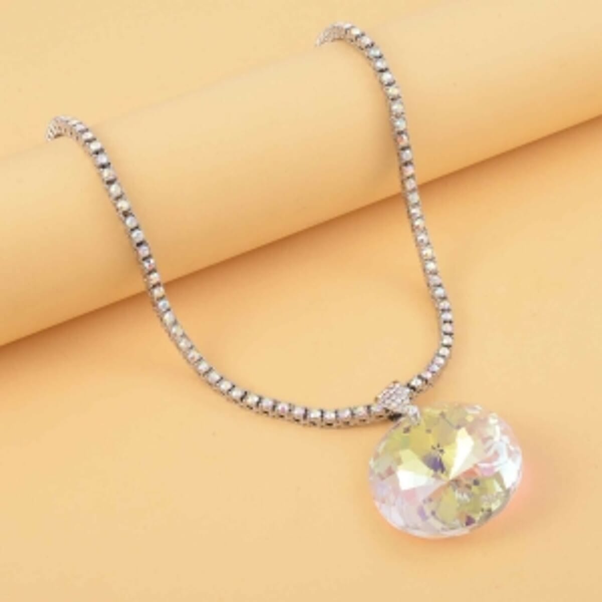 White AB color glass Necklace in Silvertone 20.5-22.5 Inches image number 1