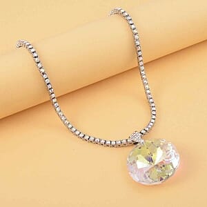 White AB color glass Necklace in Silvertone 20.5-22.5 Inches