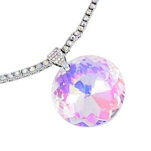 White AB color glass Necklace in Silvertone 20.5-22.5 Inches