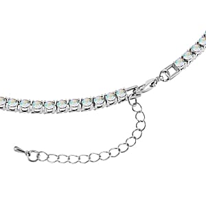 White AB color glass Necklace in Silvertone 20.5-22.5 Inches
