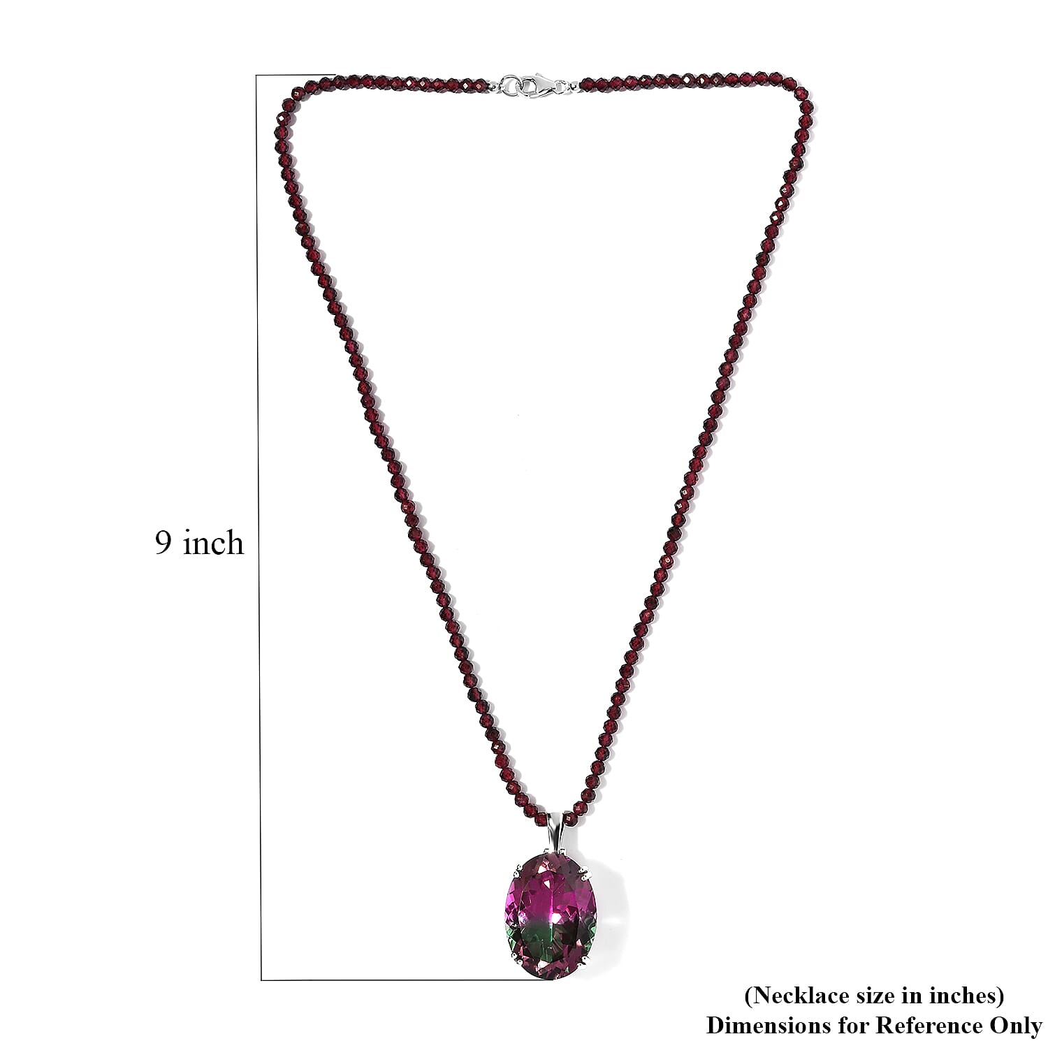 Watermelon Quartz (Triplet) Pendant with Orissa Rhodolite Garnet Beaded Necklace 20 Inches in Platinum Over Sterling Silver 165.90 ctw