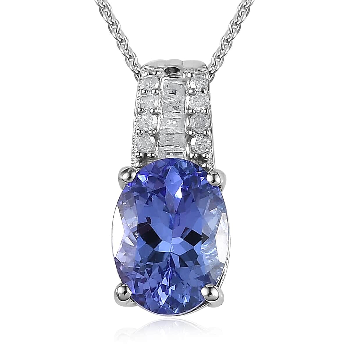Tanzanite and Diamond Pendant Necklace 20 Inches in Platinum Over Sterling Silver 1.85 ctw image number 0