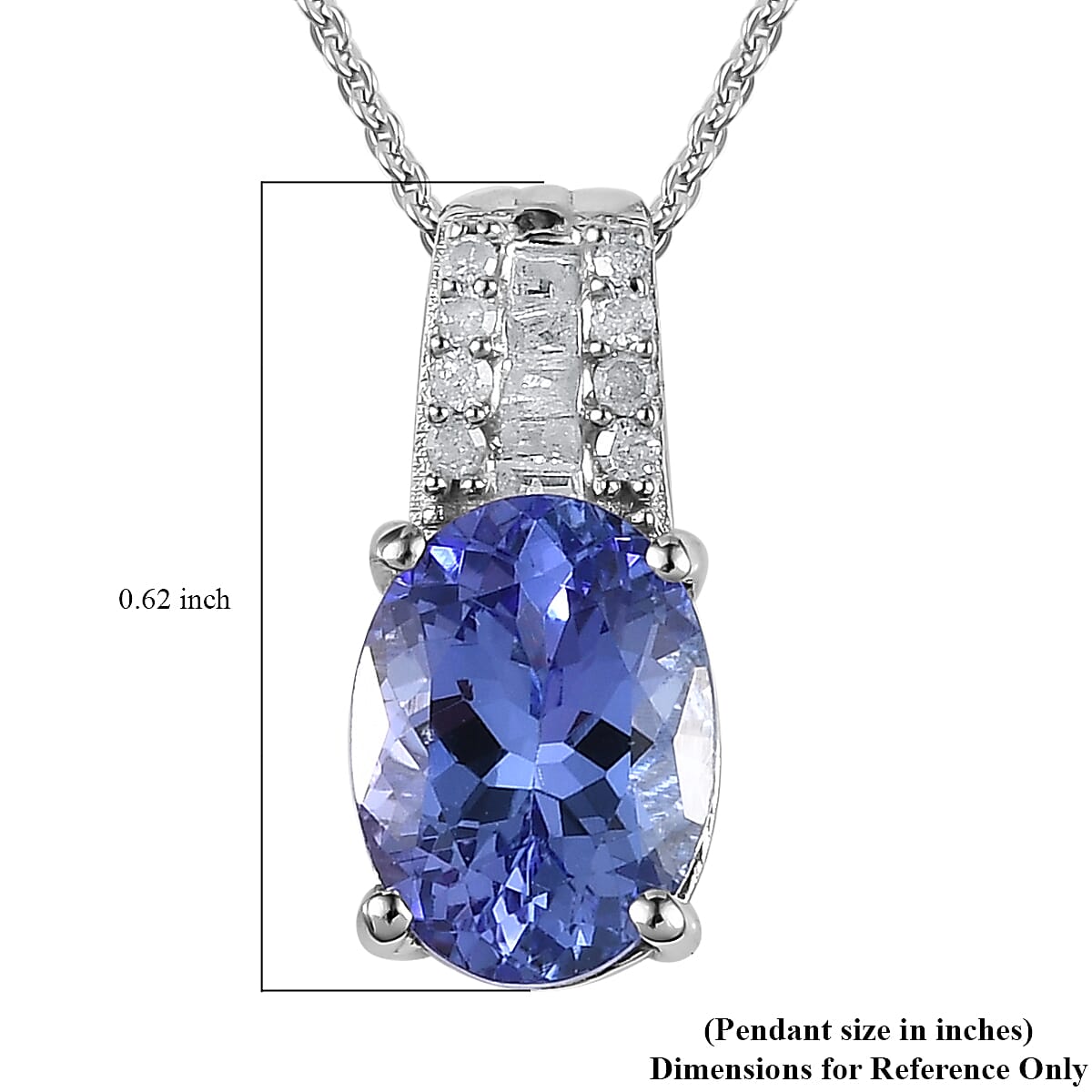 Tanzanite and Diamond Pendant Necklace 20 Inches in Platinum Over Sterling Silver 1.85 ctw image number 6