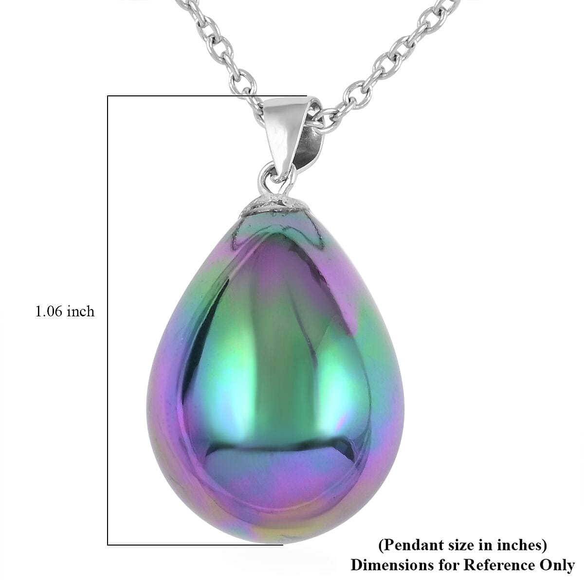 Peacock Color Shell Pearl Pendant Necklace 20 Inches in Rhodium Over Sterling Silver & Stainless Steel image number 6