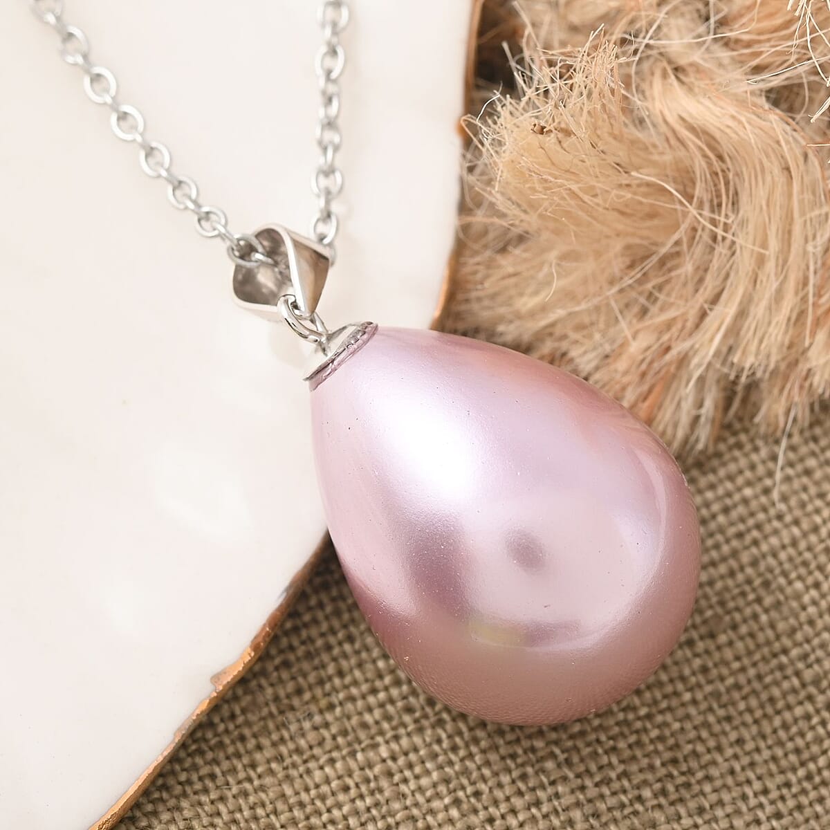 Purple Shell Pearl Pendant in Rhodium Over Sterling Silver with Stainless Steel Necklace 20 Inches image number 1