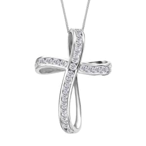 Moissanite Cross Pendant Necklace in Rhodium Over Sterling Silver, Moissanite Pendant , Twisted Cross Pendant, Sterling Silver Necklace 18 Inches 1.50 ctw