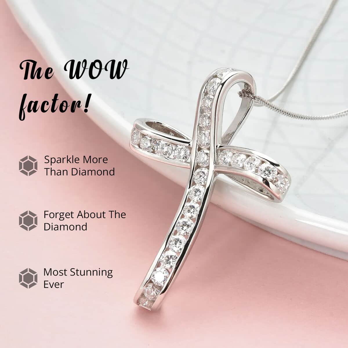 Moissanite Cross Pendant Necklace (18 Inches) in Rhodium Over Sterling Silver 1.50 ctw image number 1