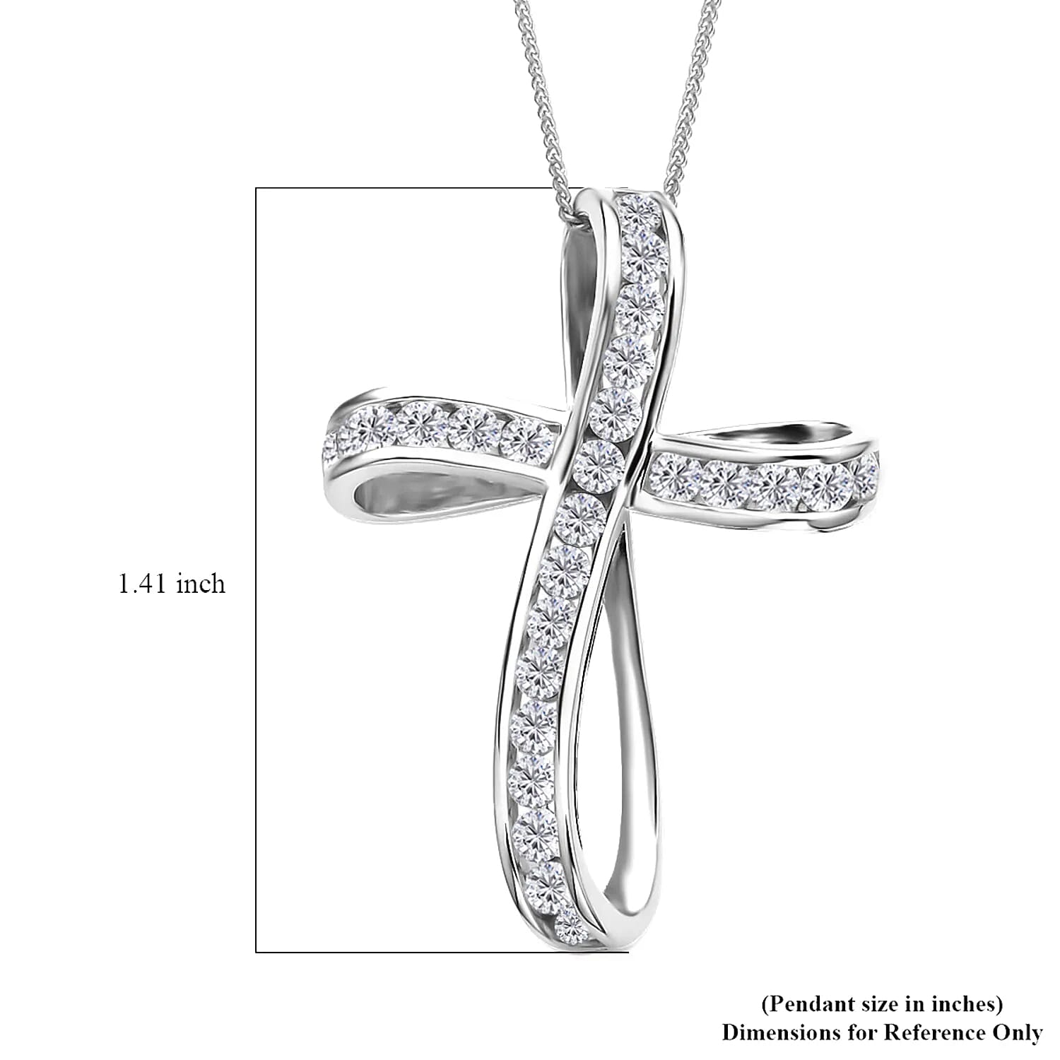 Moissanite Cross Pendant Necklace in Rhodium Over Sterling Silver, Moissanite Pendant , Twisted Cross Pendant, Sterling Silver Necklace 18 Inches 1.50 ctw