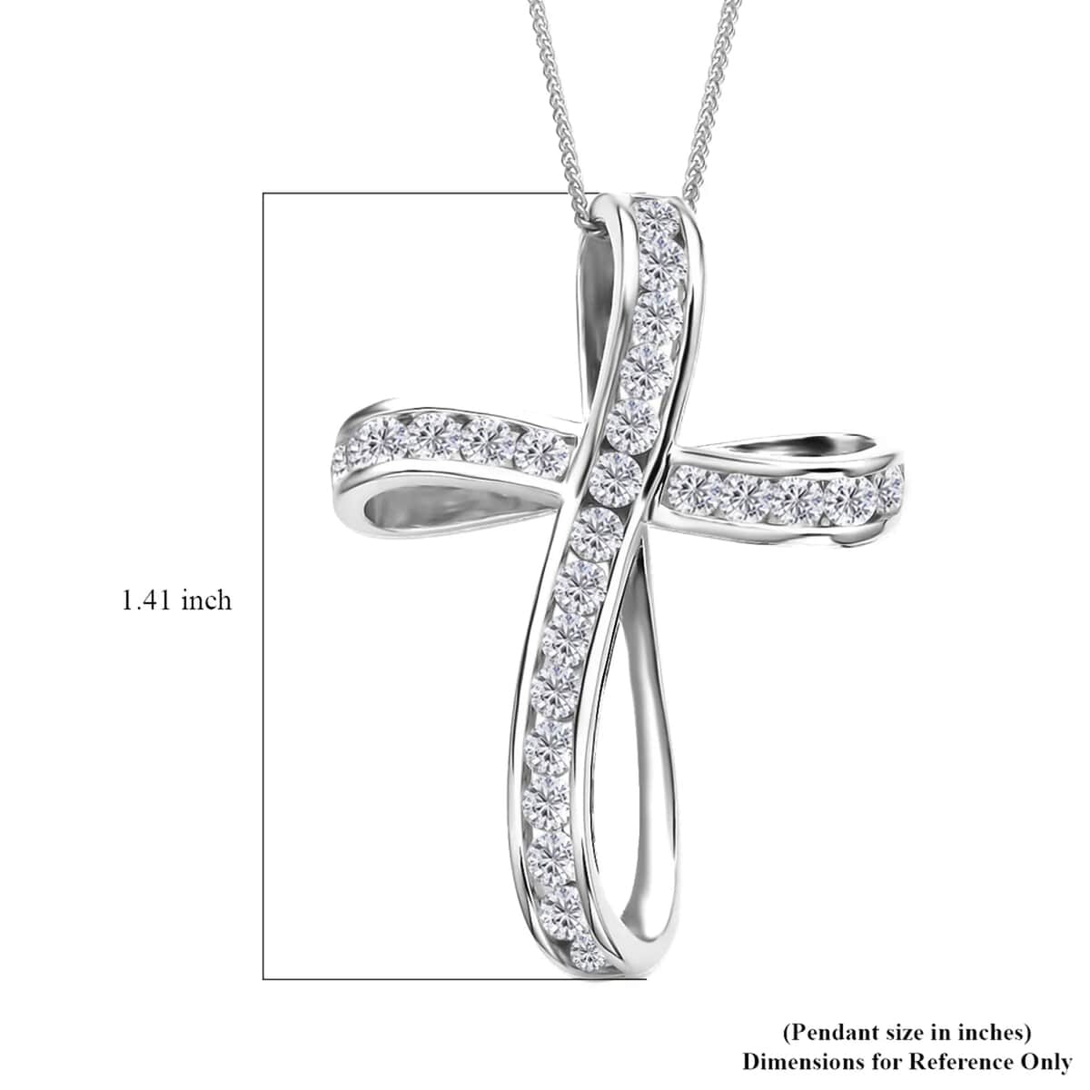 Moissanite Cross Pendant Necklace (18 Inches) in Rhodium Over Sterling Silver 1.50 ctw image number 6