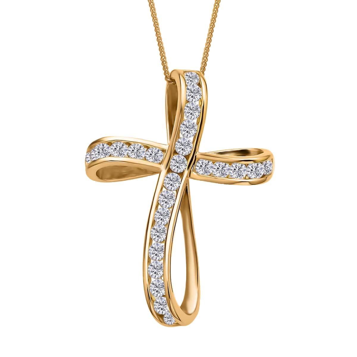 Moissanite Cross Pendant Necklace in Vermeil Yellow Gold Over Sterling Silver , Moissanite Pendant , Twisted Cross Pendant, Sterling Silver Necklace 18 Inches 1.50 ctw image number 0