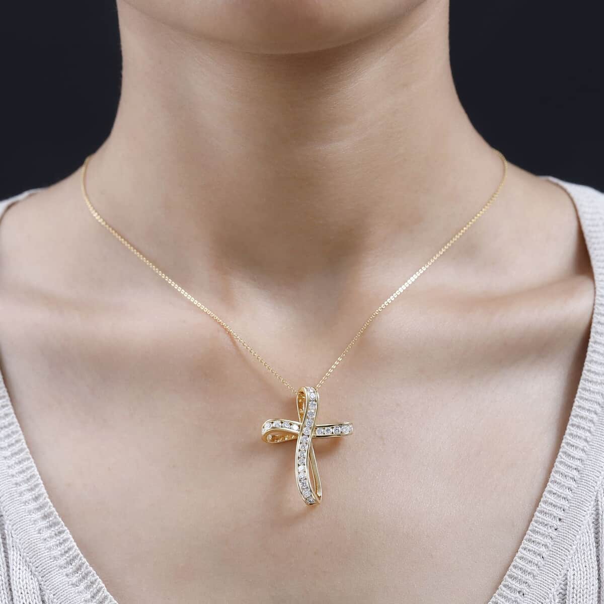 Moissanite Cross Pendant Necklace in Vermeil Yellow Gold Over Sterling Silver , Moissanite Pendant , Twisted Cross Pendant, Sterling Silver Necklace 18 Inches 1.50 ctw image number 2