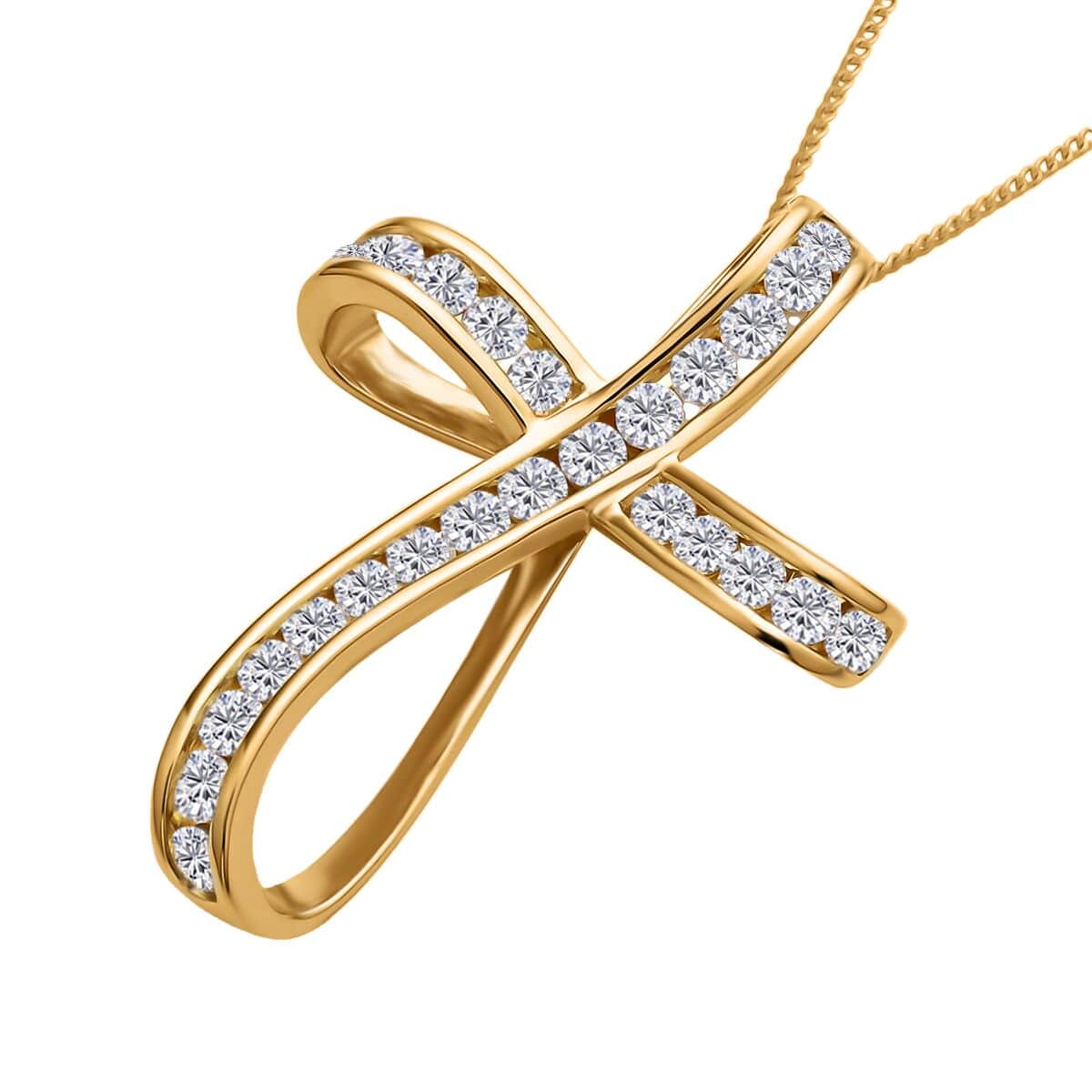 Moissanite Cross Pendant Necklace in Vermeil Yellow Gold Over Sterling Silver , Moissanite Pendant , Twisted Cross Pendant, Sterling Silver Necklace 18 Inches 1.50 ctw image number 3