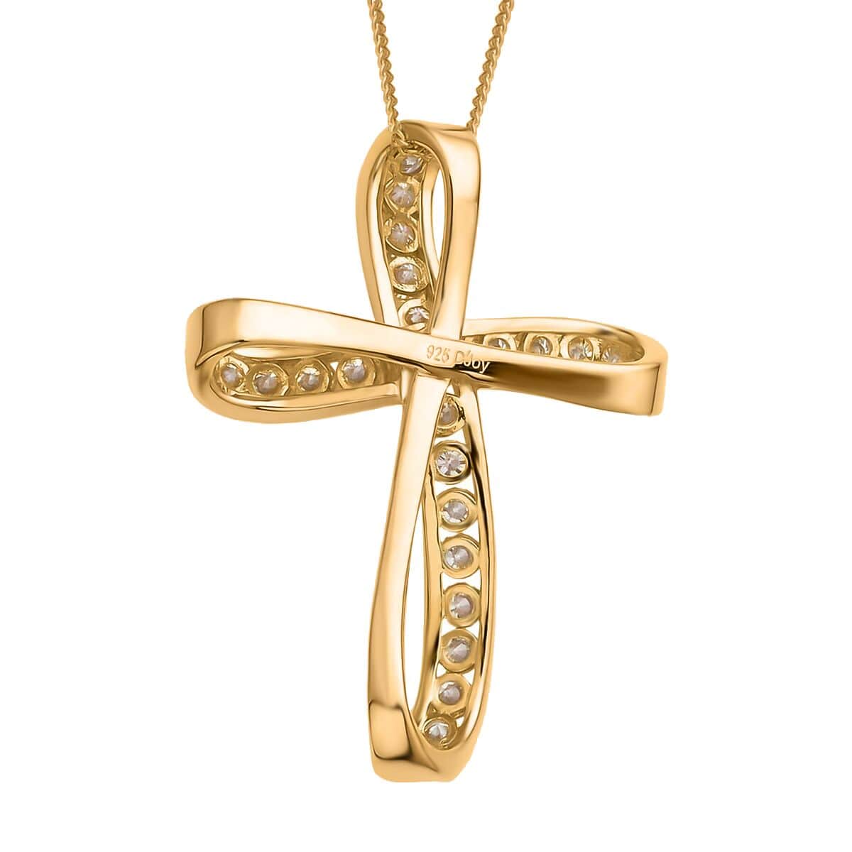 Moissanite Cross Pendant Necklace in Vermeil Yellow Gold Over Sterling Silver , Moissanite Pendant , Twisted Cross Pendant, Sterling Silver Necklace 18 Inches 1.50 ctw image number 4